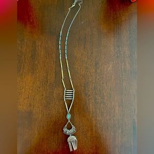 Long Silver & Teal Necklace